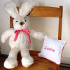 Peluche lapin avec coussin rose à personnaliser