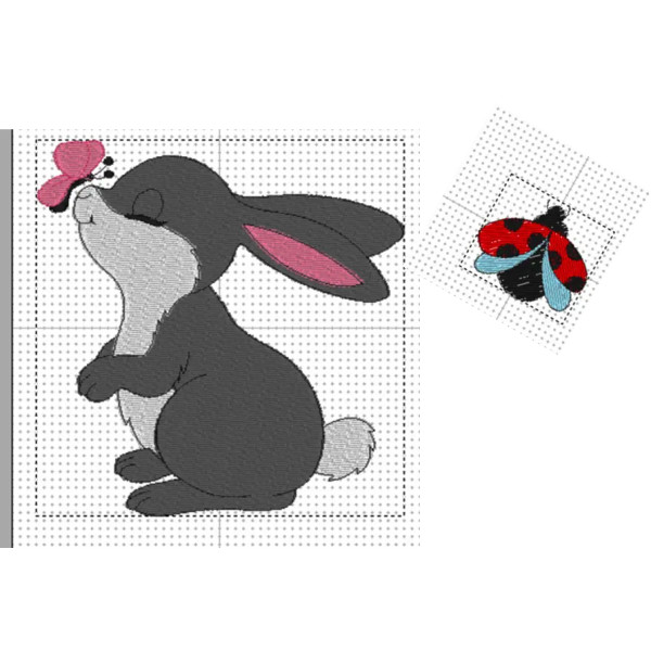 Motif Lapin et coccinelle