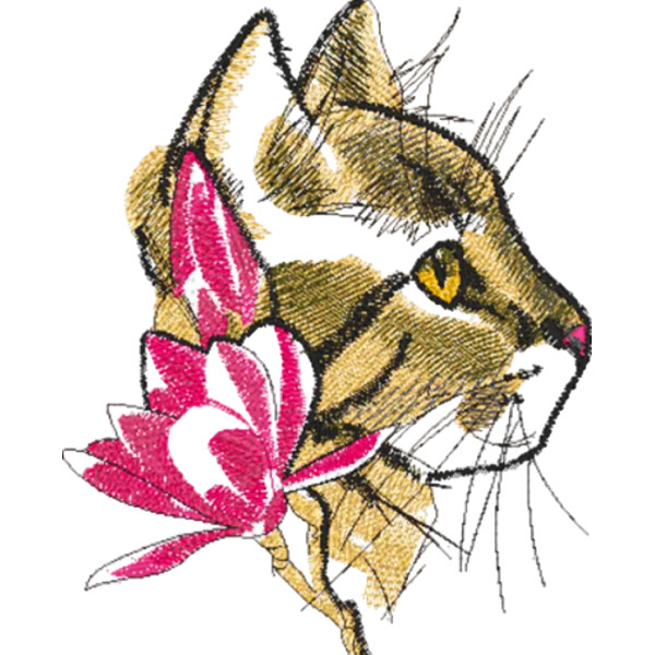 Motif Tête de chat et fleur